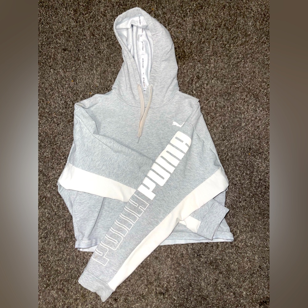 Grey Crop Puma Long Sleeve Sweater